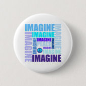 Badge Rond 5 Cm Bleu "imaginez paix" (Devant)