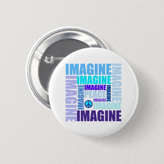 Badge Rond 5 Cm Bleu "imaginez paix" (Devant & derrière)