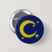 Badge Rond 5 Cm Bleu Jaune nuit Ciel Croissant Lune Étoiles Soir (Devant & derrière)