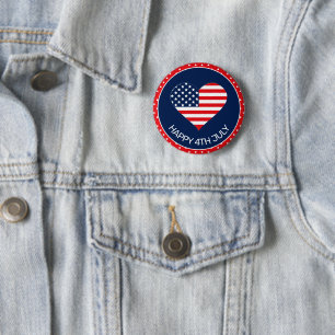 Badge Rond 5 Cm Bleu marine patriotique, cœur de drapeau américain