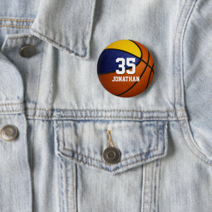 Badge Rond 5 Cm bleu or garçons filles équipe de basket couleurs