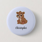 Badge Rond 5 Cm Bleu ours brun mignon (Devant)