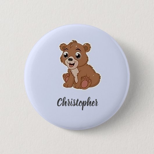 Badge Rond 5 Cm Bleu ours brun mignon (Devant)