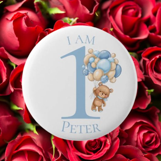 Badge Rond 5 Cm Bleu Ours Teddy Anniversaire