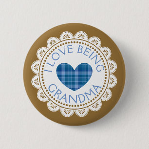 Badge Rond 5 Cm Bleu Plaid J'Aime Être Grand-Mère Bouton