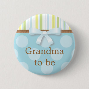 Badge Rond 5 Cm Bleu Polka Dot Stripes - "Grand-mère à être" Pin