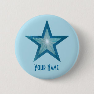Badge Rond 5 Cm Bleu Star 'Votre nom' bouton bleu pâle