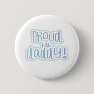 Badge Rond 5 Cm Bleu Texte Fière Nouveau Papa