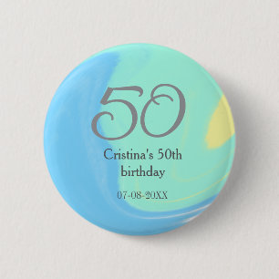 Badge Rond 5 Cm bleu vert gris 50e anniversaire ajouter nom date r