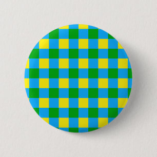 Badge Rond 5 Cm Bleu Vert Jaune Chèque Plaid Design Motif