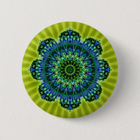 Badge Rond 5 Cm bleu vert mandala | fleur vert clair (Devant)