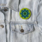 Badge Rond 5 Cm bleu vert mandala | fleur vert clair (En situation)