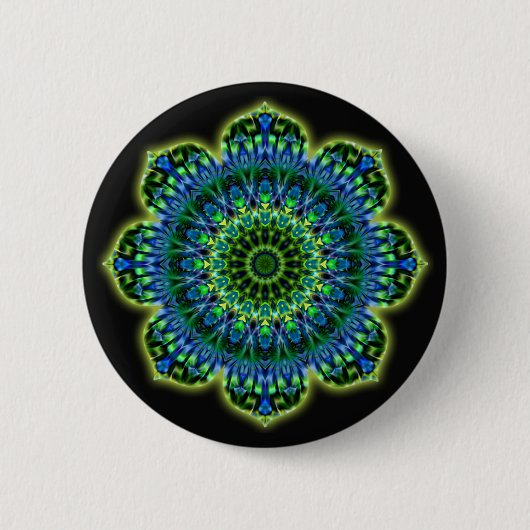 Badge Rond 5 Cm bleu vert mandala | noir (Devant)