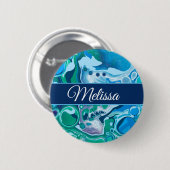 Badge Rond 5 Cm Bleu vert personnalisé Marbre numérique Fluide Art (Devant & derrière)