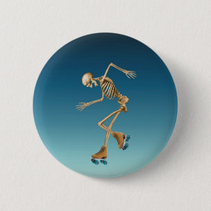 Badge Rond 5 Cm Bleus squelettiques de patinage de rouleau