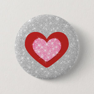 Badge Rond 5 Cm Bling Pink Love Heart