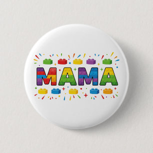 Badge Rond 5 Cm Blocs de Construction MAMA Brique Colorée Fête des