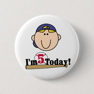 Badge Rond 5 Cm Blond Boy Baseball 5e anniversaire