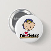 Badge Rond 5 Cm Blond Boy Baseball 5e anniversaire (Devant & derrière)