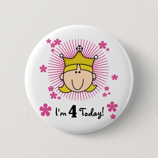Badge Rond 5 Cm Blond Princess 4th Birthday Tshirts et cadeaux (Devant)