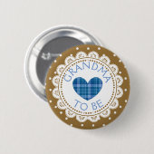 Badge Rond 5 Cm Blue and Brown Plaid Grandma to Be Button (Devant & derrière)