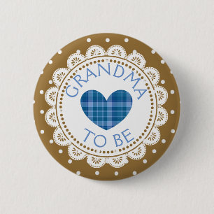 Badge Rond 5 Cm Blue and Brown Plaid Grandma to Be Button
