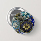 Badge Rond 5 Cm Blue aqua steampunk gears, cogs, clock faces (Devant & derrière)