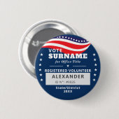 Badge Rond 5 Cm BLUE Authorized Volunteer 2026 Midterm Campaign ID (Devant & derrière)