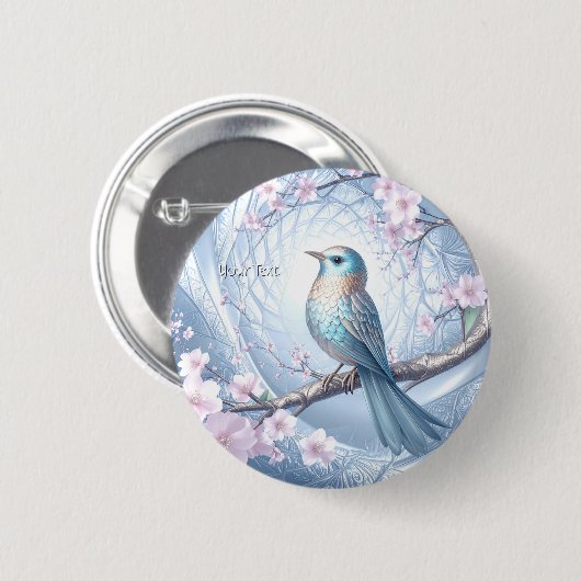 Badge Rond 5 Cm Blue Bird Floral Button (Devant & derrière)