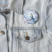 Badge Rond 5 Cm Blue Bird Floral Button (En situation)