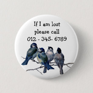 Badge Rond 5 Cm Blue birds, Child Emergency Contact