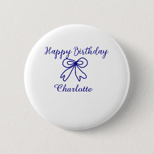 Badge Rond 5 Cm Blue bow CUTIE AJOUTER NOM BABY heureux anniversai