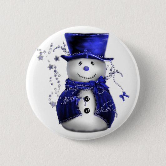 Badge Rond 5 Cm Blue Christmas Snowman (Devant)