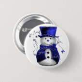 Badge Rond 5 Cm Blue Christmas Snowman (Devant & derrière)