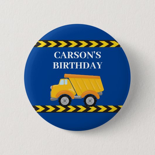 Badge Rond 5 Cm Blue Construction Véhicule Custom Birthday Boy (Devant)