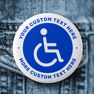 Badge Rond 5 Cm Blue disabled symbol and custom text
