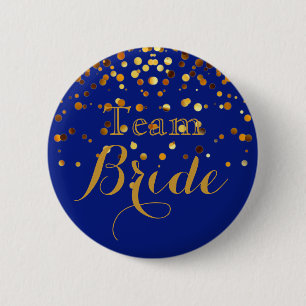 Badge Rond 5 Cm Blue Gold Parties scintillant Faux Foil Mariage Te