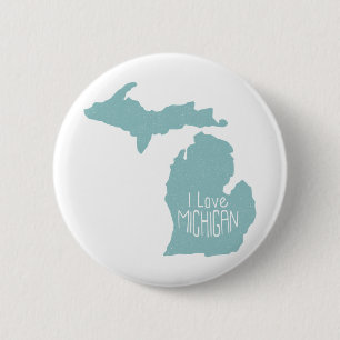 Badge Rond 5 Cm Blue Grey I Love Michigan Silhouette