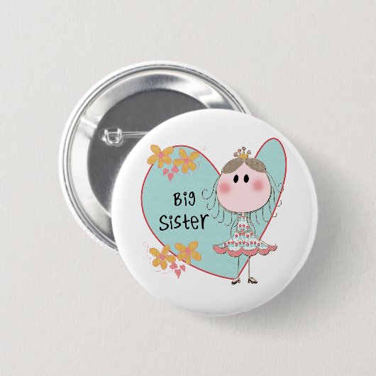 Badge Rond 5 Cm Blue Heart Princess Big Sister (Devant & derrière)