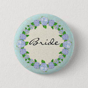 Badge Rond 5 Cm Blue Hydrangea dentelle Floral Formal Élégant Mari