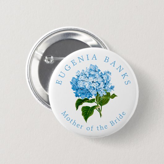 Badge Rond 5 Cm Blue Hydrangea mariage fête mère de la mariée (Devant & derrière)