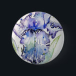 Badge Rond 5 Cm Blue Iris Art floral Watercolor Flower Art<br><div class="desc">Blue Iris Art floral Watercolor Flower Art. Un tableau original peint à la main provenant de mon propre jardin irise.</div>