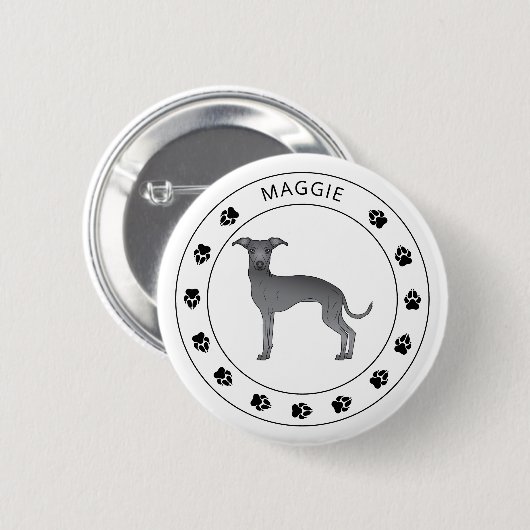 Badge Rond 5 Cm Blue Italian Greyhound Avec Patrouilles Et Nom Per (Devant & derrière)