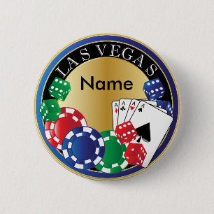 Badge Rond 5 Cm Blue Las Vegas Gambler - dés, cartes, jetons de po