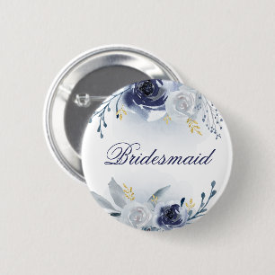Badge Rond 5 Cm blue roses bridesmaid