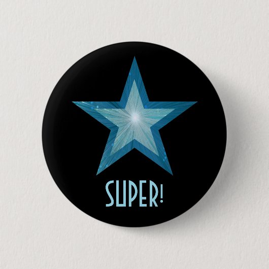 Badge Rond 5 Cm Blue Star 'SUPER!' button black (Devant)