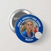 Badge Rond 5 Cm Blue Volleyball Player Photo High School Spirit (Devant & derrière)