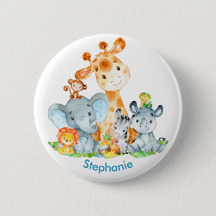 Badge Rond 5 Cm Blue Watercolor Cute Safari Jungle Animaux