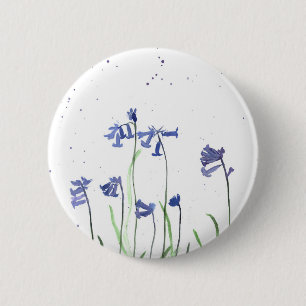 Badge Rond 5 Cm Bluebells aquarelle Fleurs bleues nature