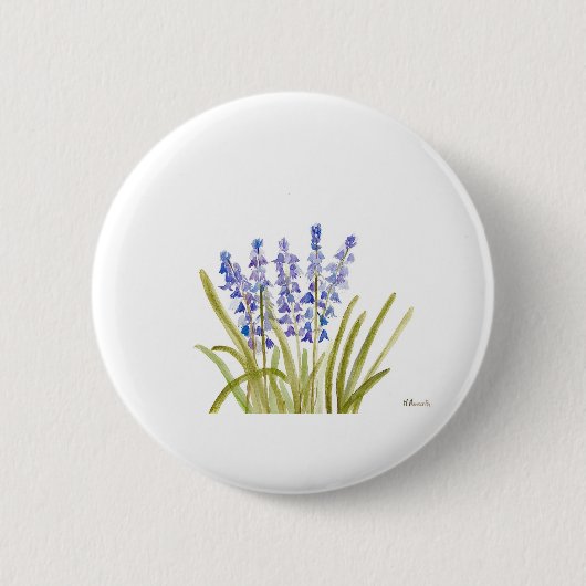 Badge Rond 5 Cm Bluebells fleurs élégante aquarelle bleu nature (Devant)